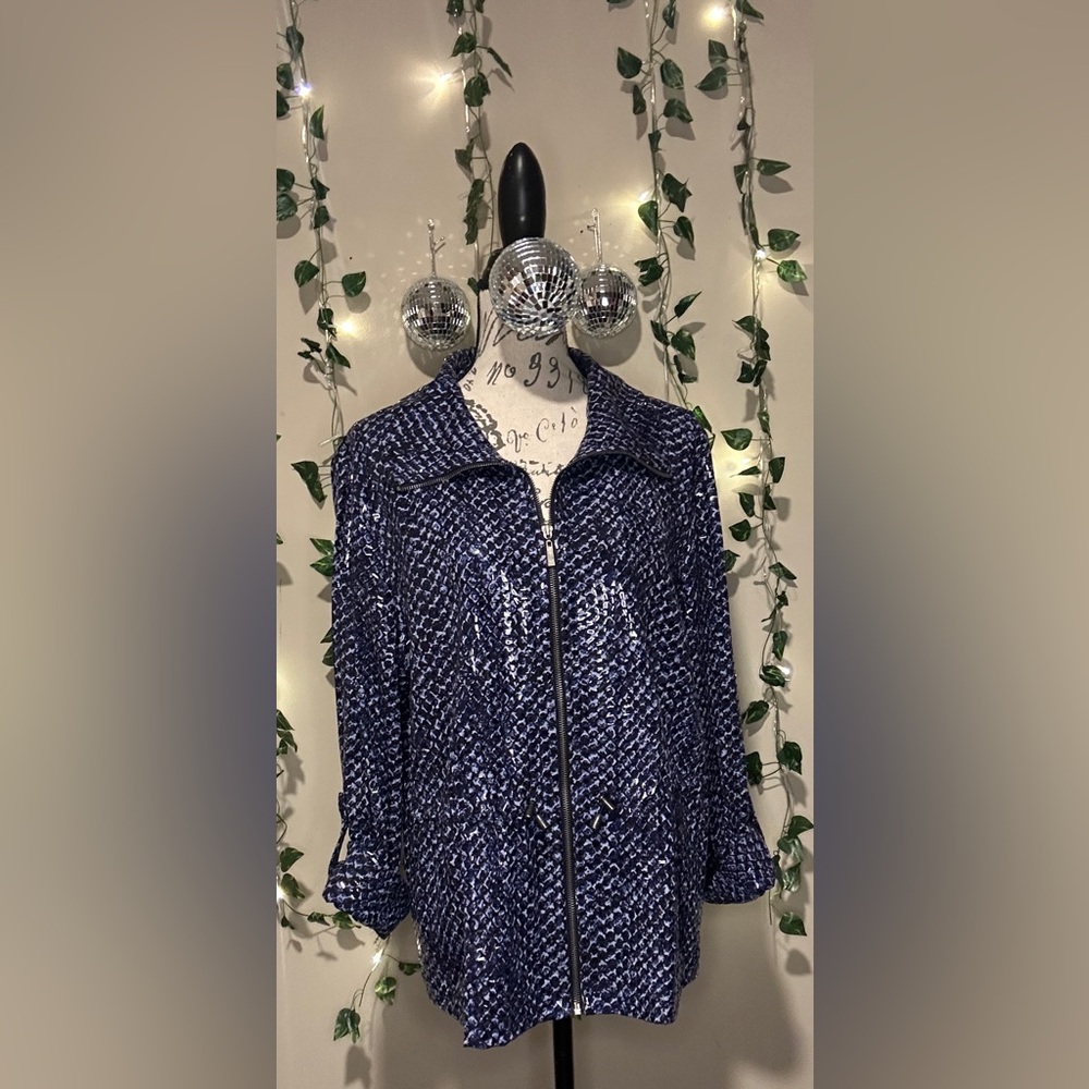 Ruby Rd. Navy Sequin Bomber Jacket - image 1